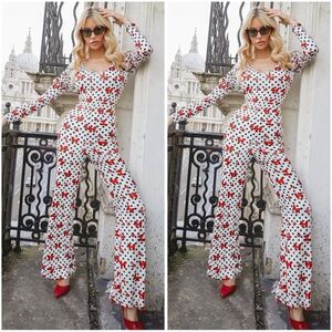 SHEIN Butterfly and Polka Dot Print
Lace Up Backless Jumpsuit